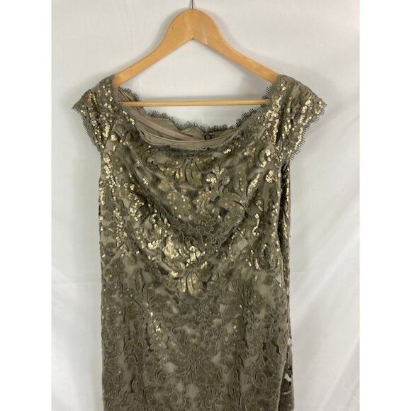 Tadashi Shoji Pailette Embroidered Lace Off Shoulder Gown - Picture 6 of 10